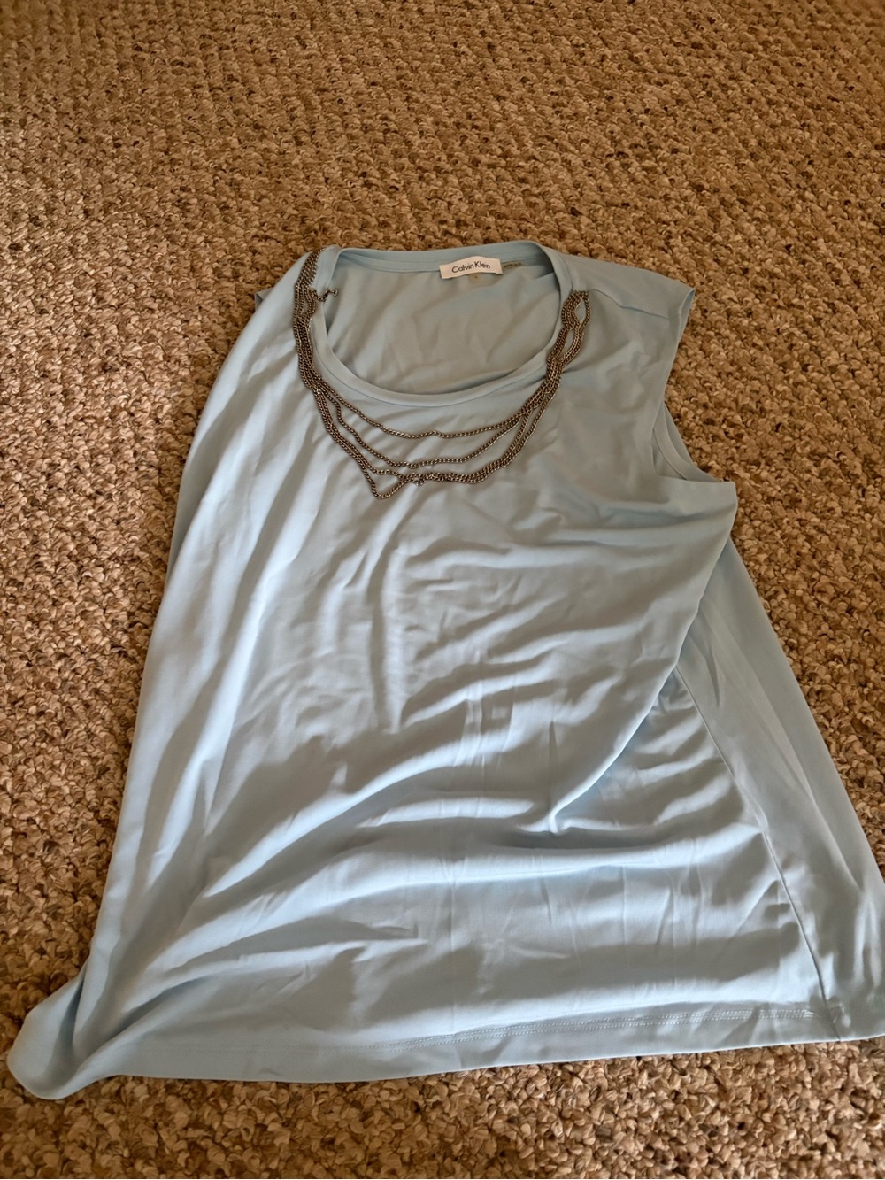Calvin Klein Pale Blue Scoop Neck Sleeveless Top